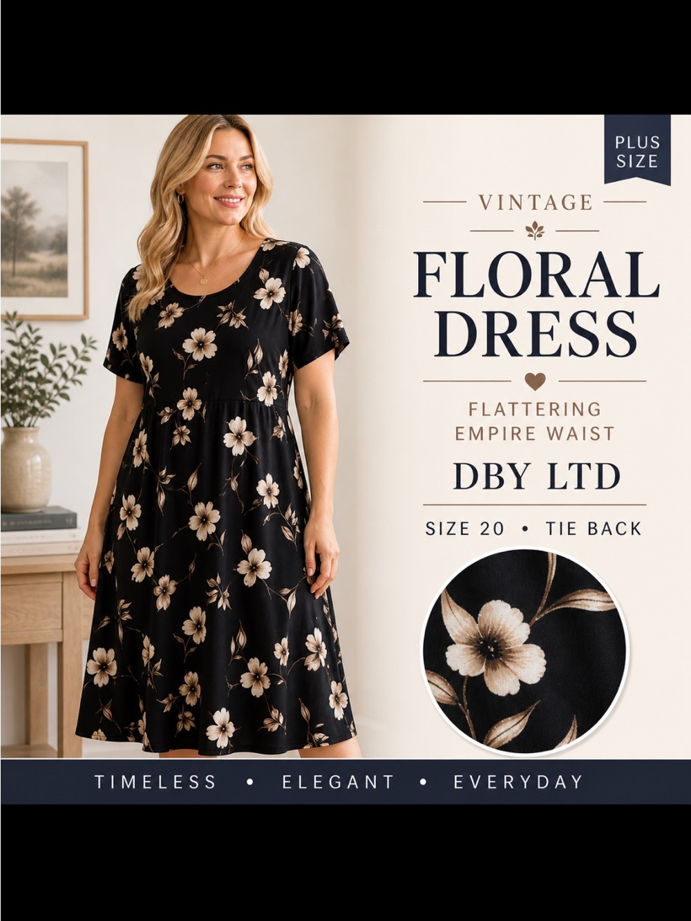 vtg DBY Ltd Womens Floral Dress Size 20 Tie Back Short Sleeves Empire Waste Maxi